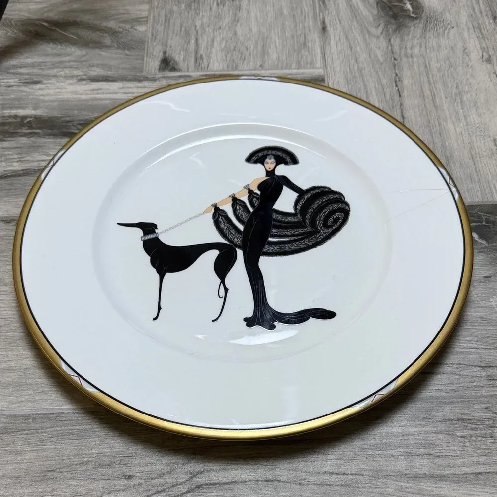 ERTE A3255 1988 PORCELAIN SYMPHONY IN BLACK 12” Art Deco Revival Plate Charger